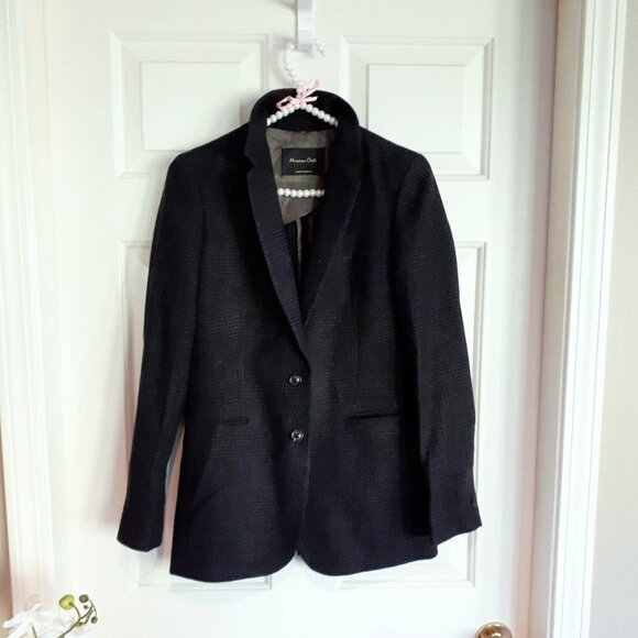 EUC Mossimo Dutti black & grey subtle plaid tailored blazer wool alpaca jacket - Picture 3 of 4